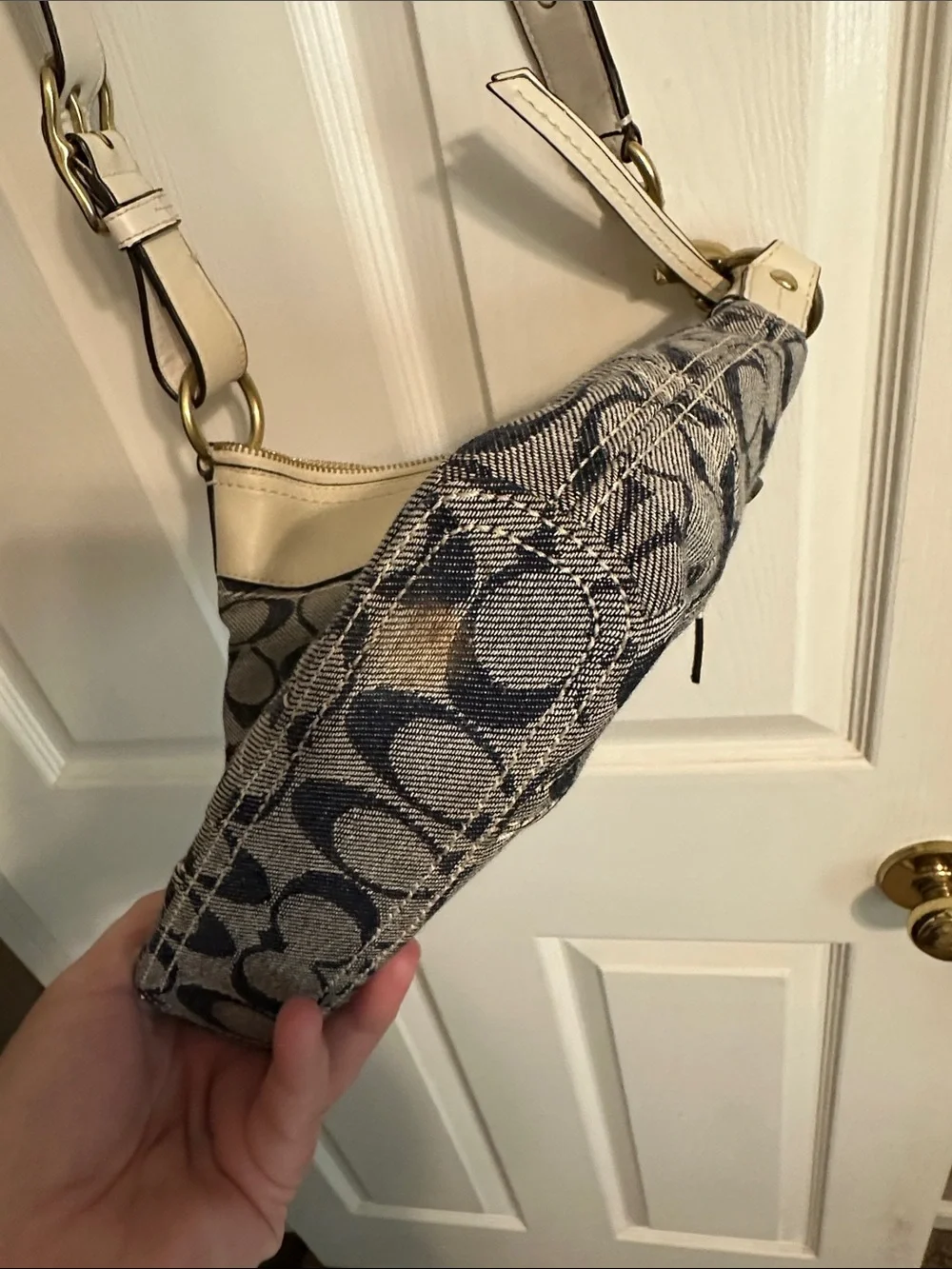 Coach Signature Denim Canvas Crossbody in Chalk and Blue